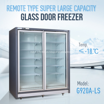 Supermercado comercial Congelador congelado con puerta de vidrio.